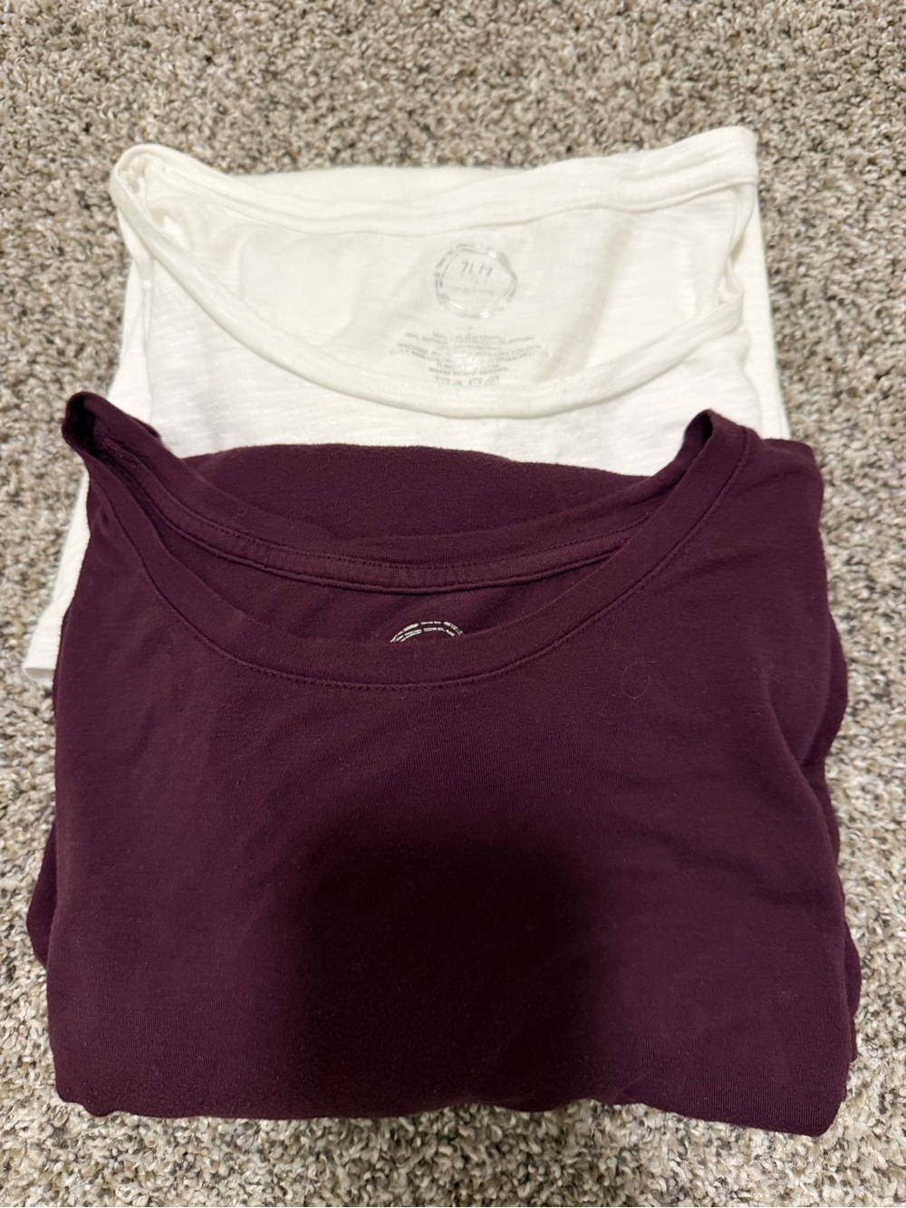 Women’s Crew Neck Layering Tees - White & Deep Plum